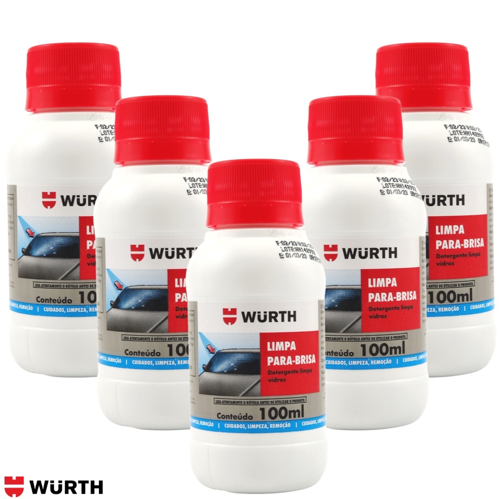 5 Limpa Para-Brisa 100ml Wurth Alta Performance Fluido Liquido Limpa Vidros