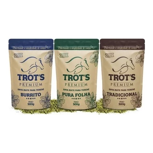 Kit Combo 3 Ervas Tereré Trots 1 Tradicional 1 Pura Folha 1 Burrito Erva Mate Sem Glúten Premium