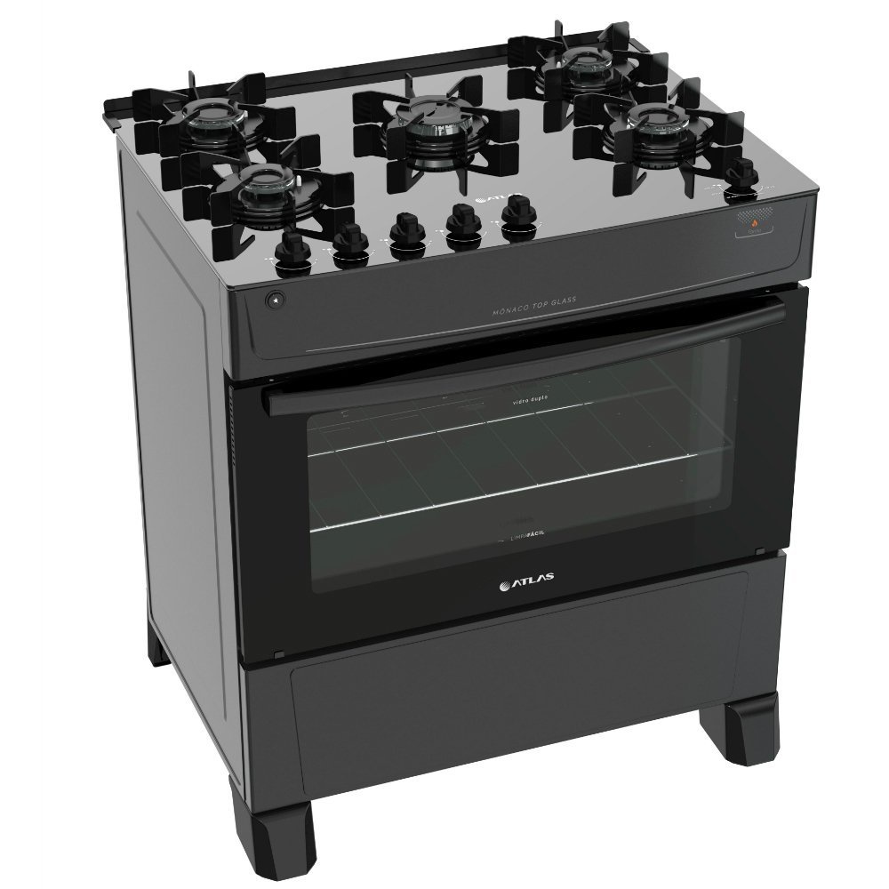 Fogão de Piso Atlas 5 Bocas Mônaco Top Glass em Oferta na Shopee