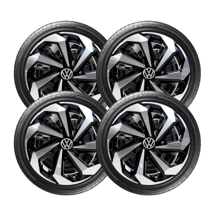 Kit 4 Calota Spider Aro 14 Prata/Preto Vw Saveiro Gol Up Santana