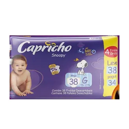 FRALDA INFANTIL CAPRICHO SNOOPY TAM G - PACOTE MEGA - LEVE 38 E PAGUE 34 UNIDADES - CAPRICHO SNOOPY