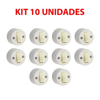 Kit 10 Interruptor Externo Redondo Simples 1 Tecla Parede Madeira Tomada