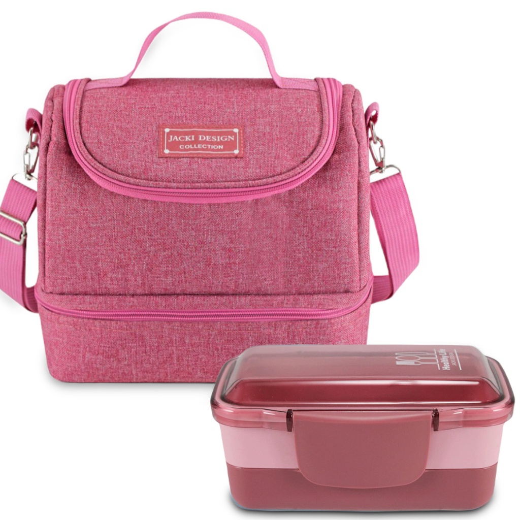 Bolsa Térmica Lancheira Necessaire Alça Ombro + Pote Marmita Lanches 2 Compartimentos Andares Livre BPA Free 950 Ml