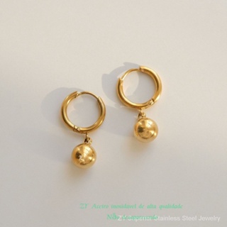 Brincos De Aço Inoxidável Little Golden Ball Para Mulheres , Jóias De Moda Estilo Europeu Americano , Não Desbotantes em Oferta na Shopee