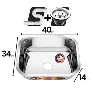 Cuba Pia Inox 40x34x14 - 430 – American Steel + Sifão + Válvula