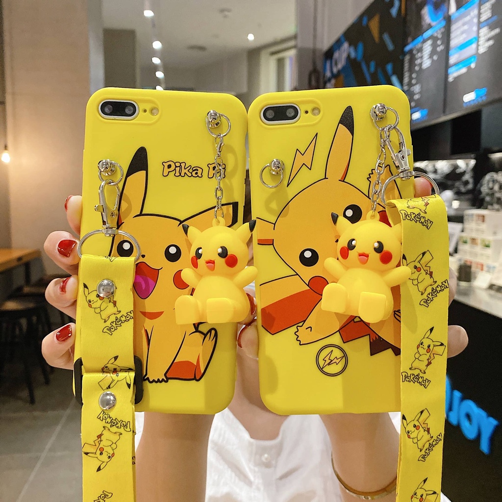 Para Samsung Galaxy A02S A03S A03 A04 A23 4G/5G M23 5G F23 5G A32 5G A33 5G A34 5G A54 5G A73 5G Capa De Celular Fofa Desenho Animado Pikachu Com Suporte De Boneca Corda De Pescoço
