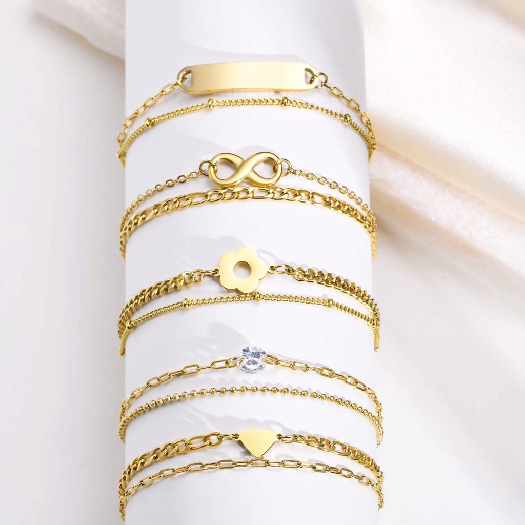 Vnox 18K Gold Coleção De Pulseiras De Dupla Camada De Ouro , Pulseira De Corrente Pingente De Coração Zircon Para Mulheres