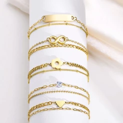 Vnox 18K Gold Coleção De Pulseiras De Dupla Camada De Ouro , Pulseira De Corrente Pingente De Coração Zircon Para Mulheres