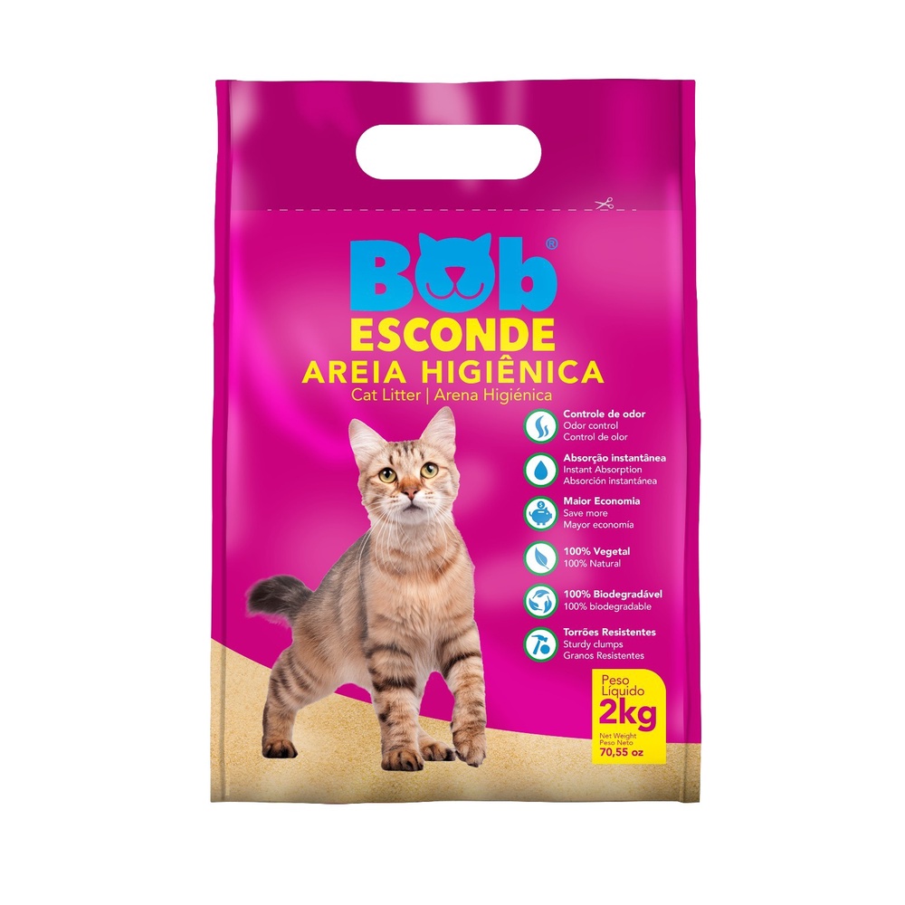 Areia Higiênica para Gatos Bob Esconde com Extrato de Mandioca Biodegradável com Controle de Odor