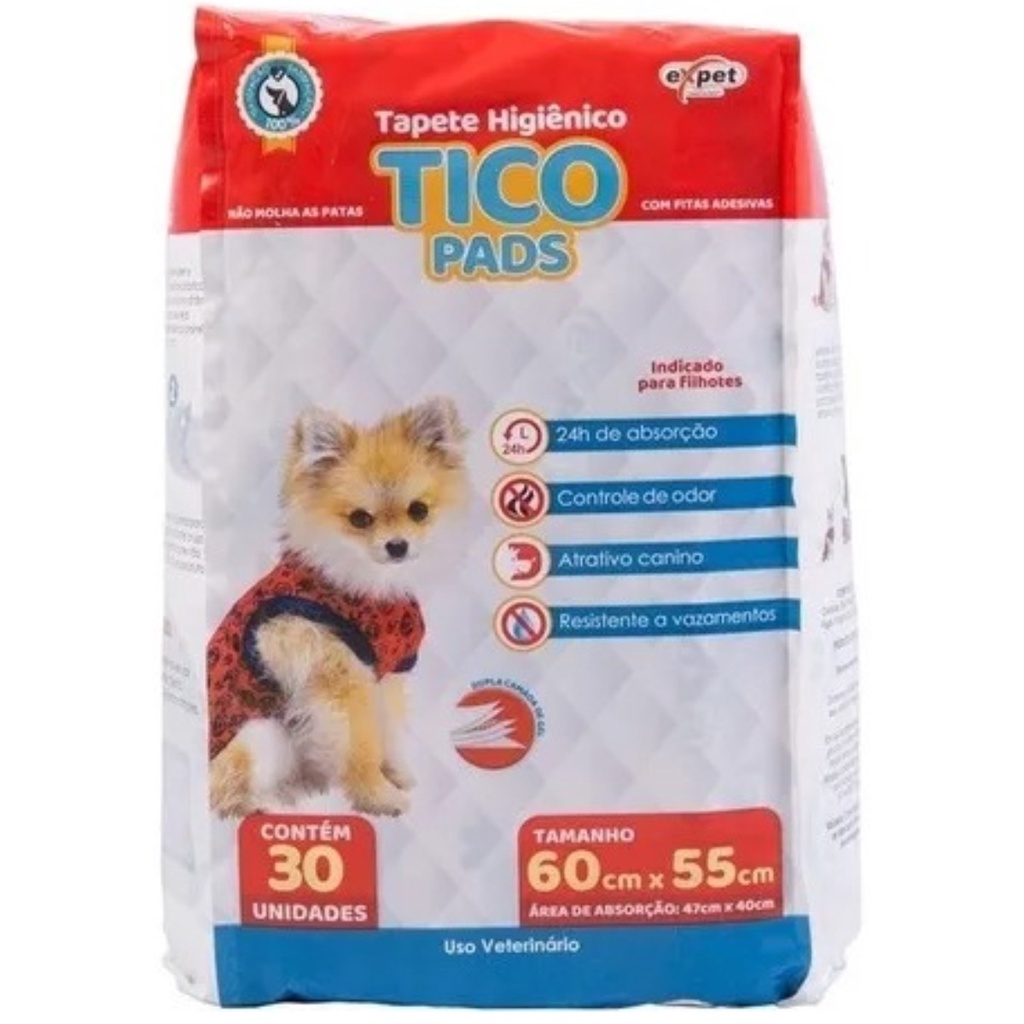 Tapete Higiênico Tico Pads 30 Unidades 60x55cm