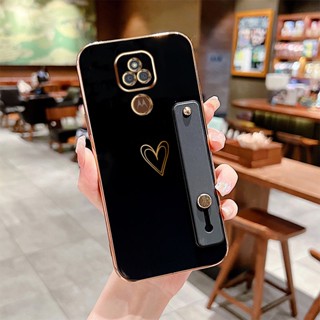 Motorola Estojo De Telefone Para Moto E7 Plus Luxury Plating Love Heart Holder Capa De Silicone À Prova De Choque