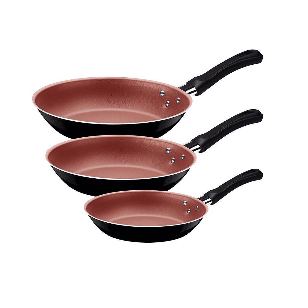 Jogo de Frigideiras Caribe Antiaderente Preto 3 Peças - Tramontina em Oferta na Shopee