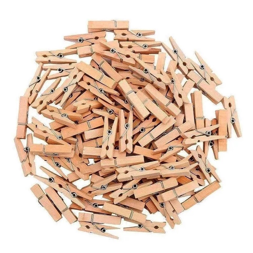 100 Mini pregador para drinks e fotos Natural Madeira 2,5cm