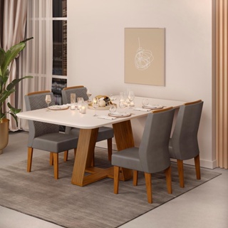 Conjunto de Sala de Jantar 4 Cadeiras Tampo SEM VIDRO 170x90 DJ Móveis Kiara Freijó Lidia Lunar em Oferta na Shopee