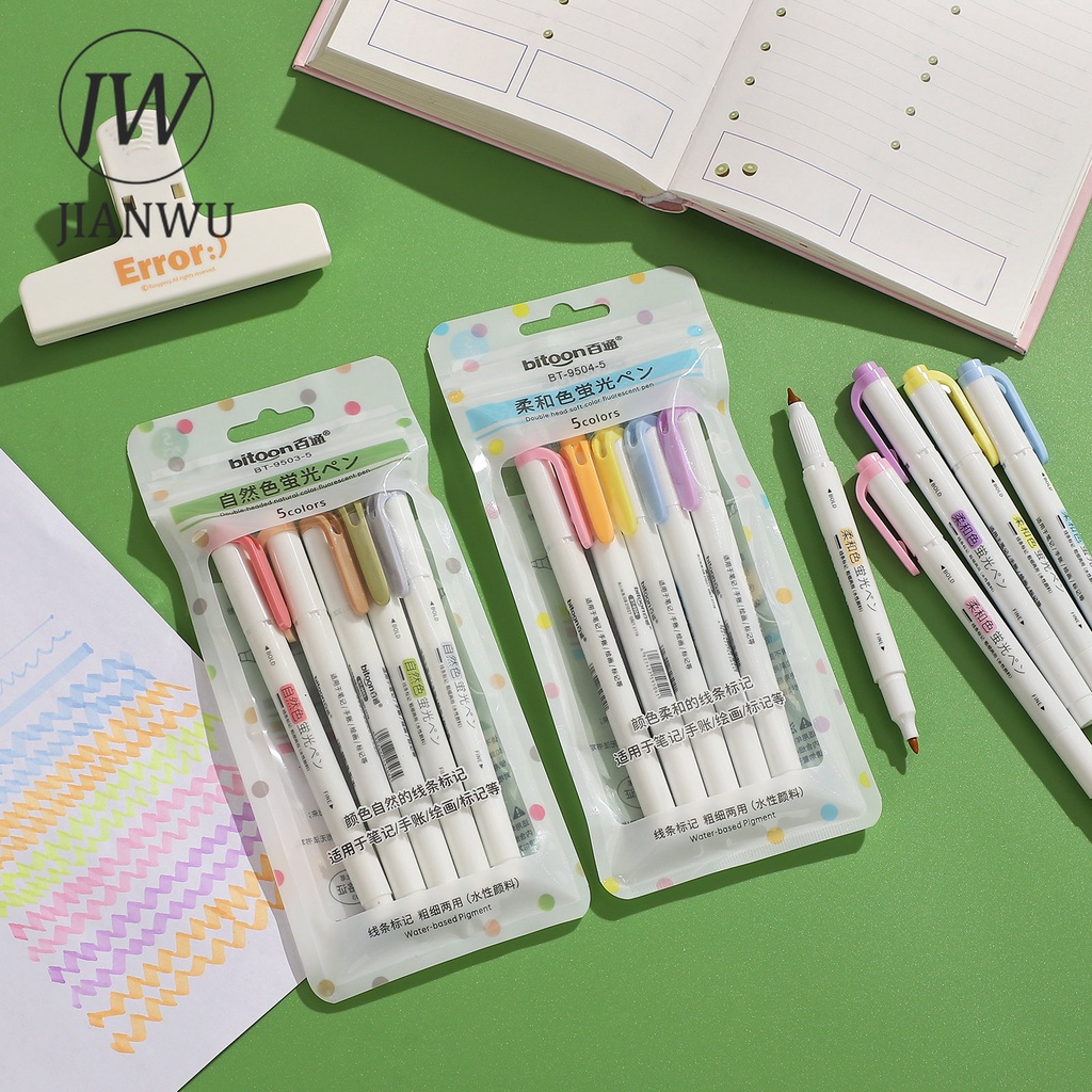 JIANWU 5 Pcs/Set Conjunto De Marcador De Dupla Ponta Para Proteção Dos Olhos Escrita Lisa Caneta Marcadora Multicolor Criativa Estudantes De Bricolagem