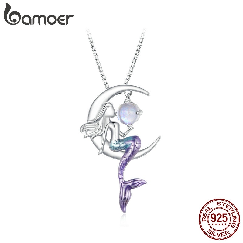 Bamoer S925 Lindo Colar De Sereia Pingente Moda Prata Esterlina Jóias Para Mulheres BSN338