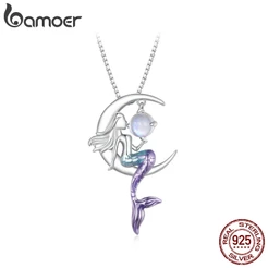 Bamoer S925 Lindo Colar De Sereia Pingente Moda Prata Esterlina Jóias Para Mulheres BSN338