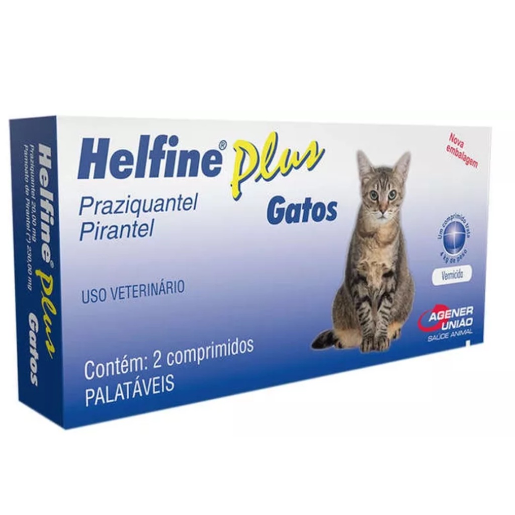 Vermífugo Helfine Plus Gatos 2 Comprimidos Praziquantel Cat em Oferta na Shopee