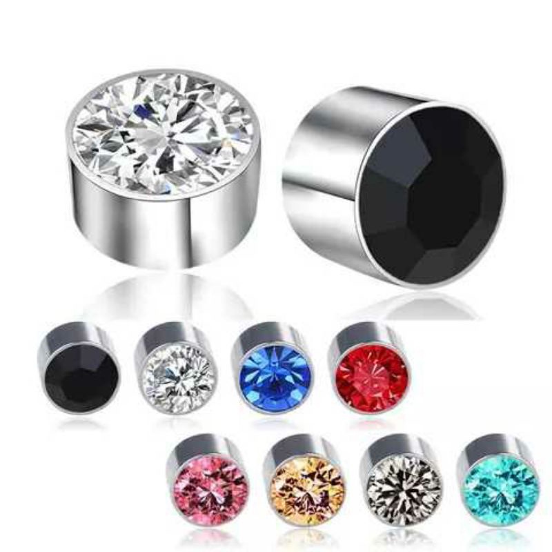 Brinco ímã Pressão Forte Preto Branco Vermelho Azul Rosa Pedrinha Aço Inox Infantil Antialérgico