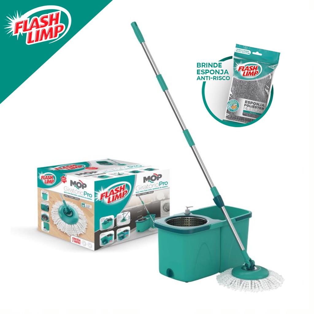 Mop Giratorio Pro Esfregao Balde 360o + Esponja Poliester Para Limpeza Domestica Flash Limp em Oferta na Shopee