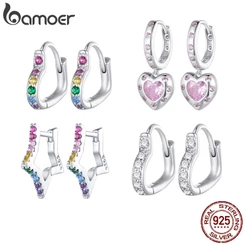 Prata Bamoer 925 Sterling Simples Coração Colorido E/Brincos Estrela Jóias De Moda Para Mulheres Em Presentes De Aniversário