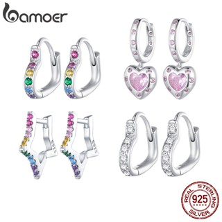 Prata Bamoer 925 Sterling Simples Coração Colorido E/Brincos Estrela Jóias De Moda Para Mulheres Em Presentes De Aniversário