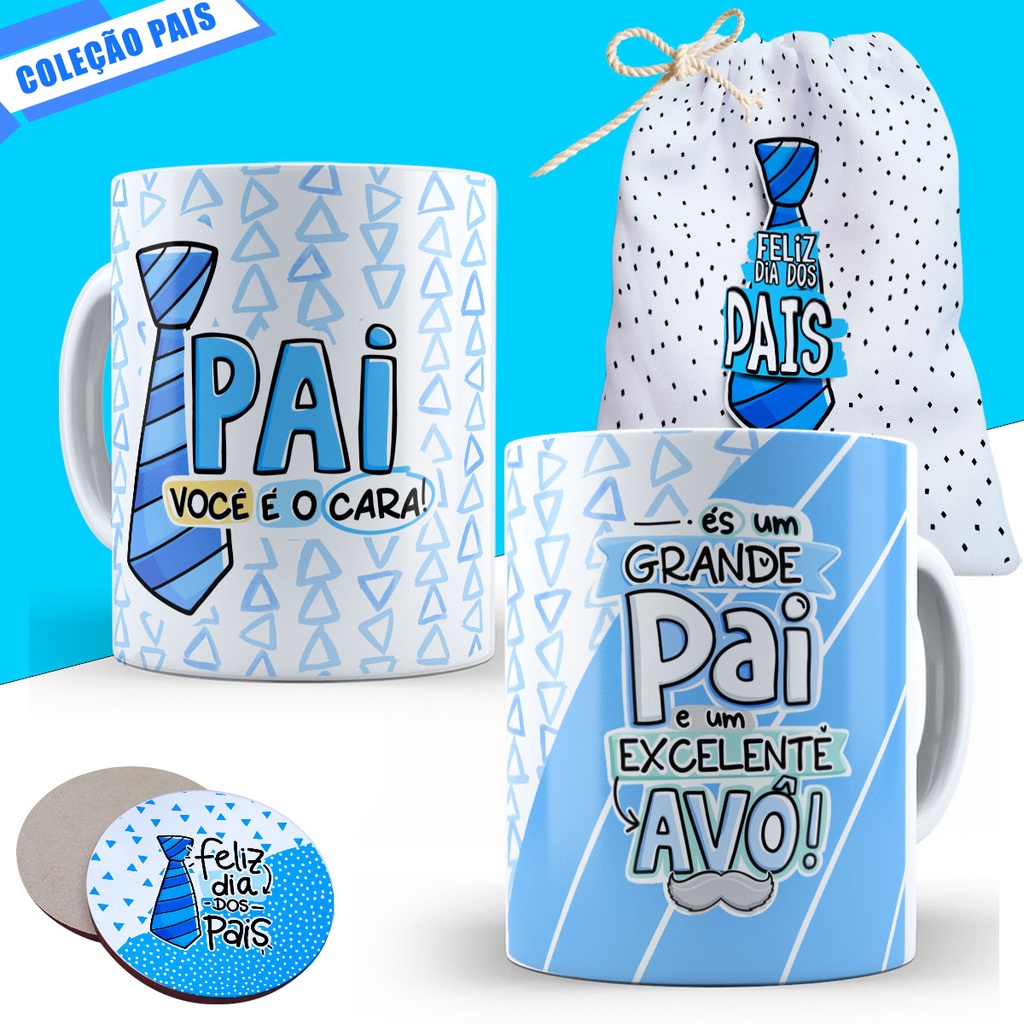 Dia dos Pais Presente Caneca Lembrancinha Presente Personalizado Pai Padrasto Avô Avo Porcelana Porta Copo e Saquinho