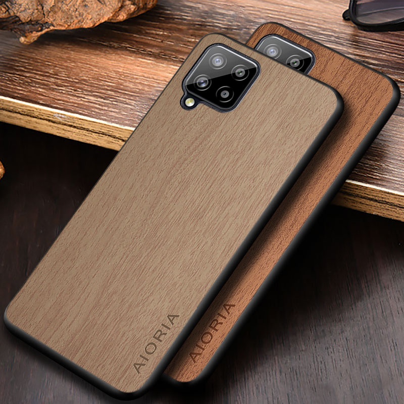 capa Para Samsung Galaxy A12 M12 F12 A42 M42 M62 F62 A52 A72 A32 funda Padrão De Madeira De Bambu Traseira De Couro A22 