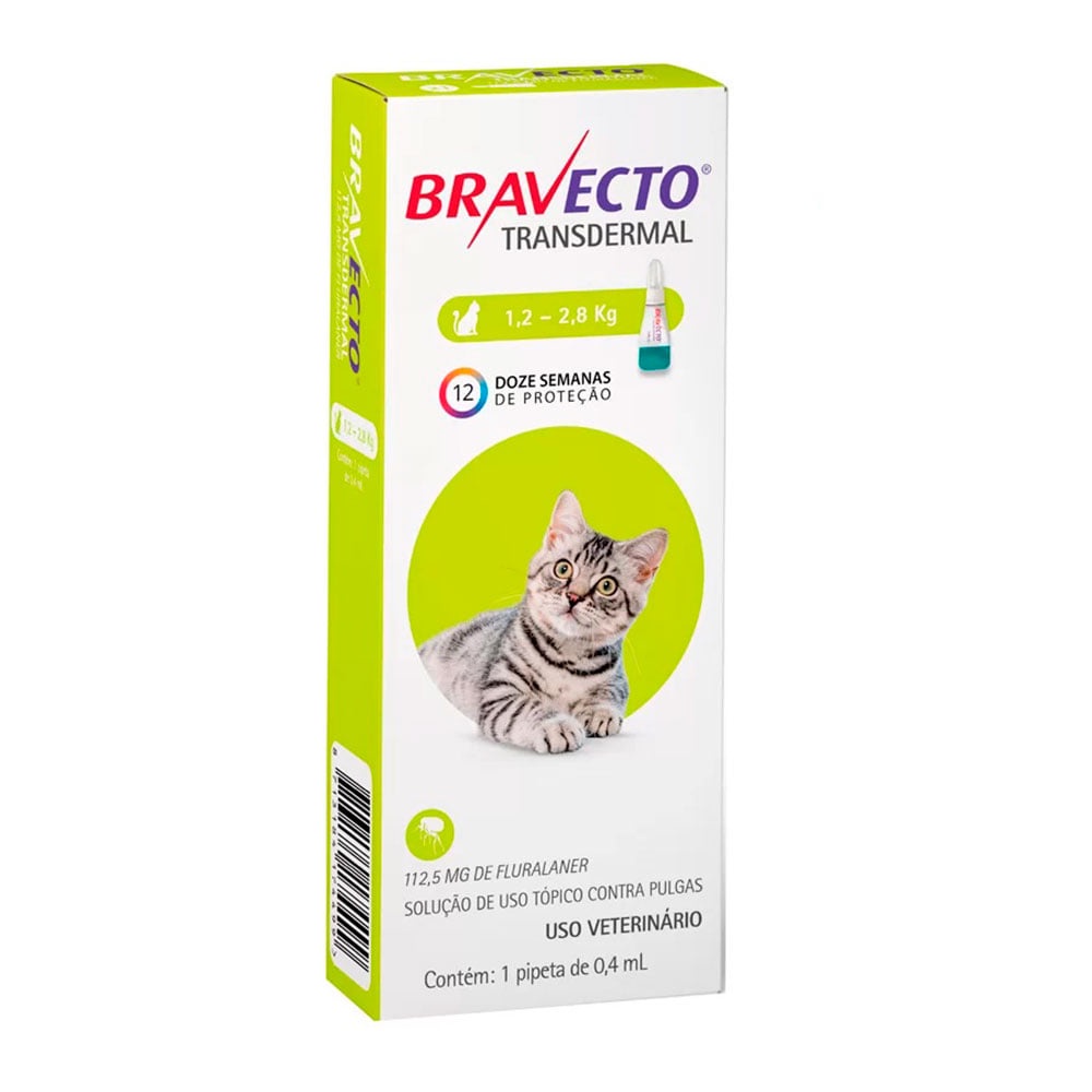 Antipulgas MSD Bravecto Transdermal Gatos 1,2 A 2,8kg 112,5mg em Oferta na Shopee