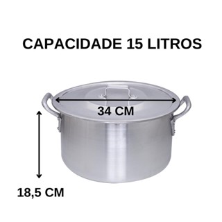 Panela Cacarola em Aluminio Reforcado N 34 - Para Industria Hotel Restaurante Capacidade 15 Litros em Oferta na Shopee