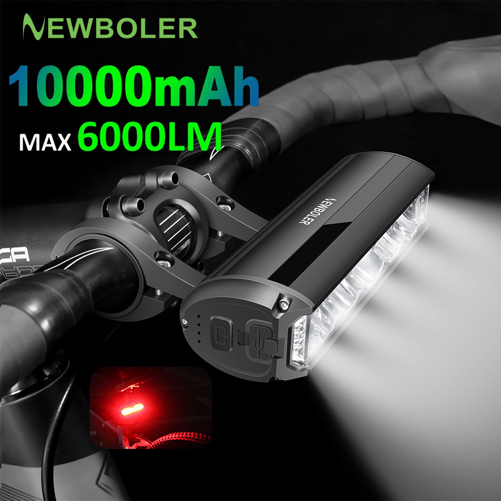 NEWBOLER 10000mAh Bike Light 6000 Lumens Impermeável Bicicleta Frente Flash Light USB Carregamento de Alumínio Ciclismo Farol Acessórios de Bicicleta em Oferta na Shopee