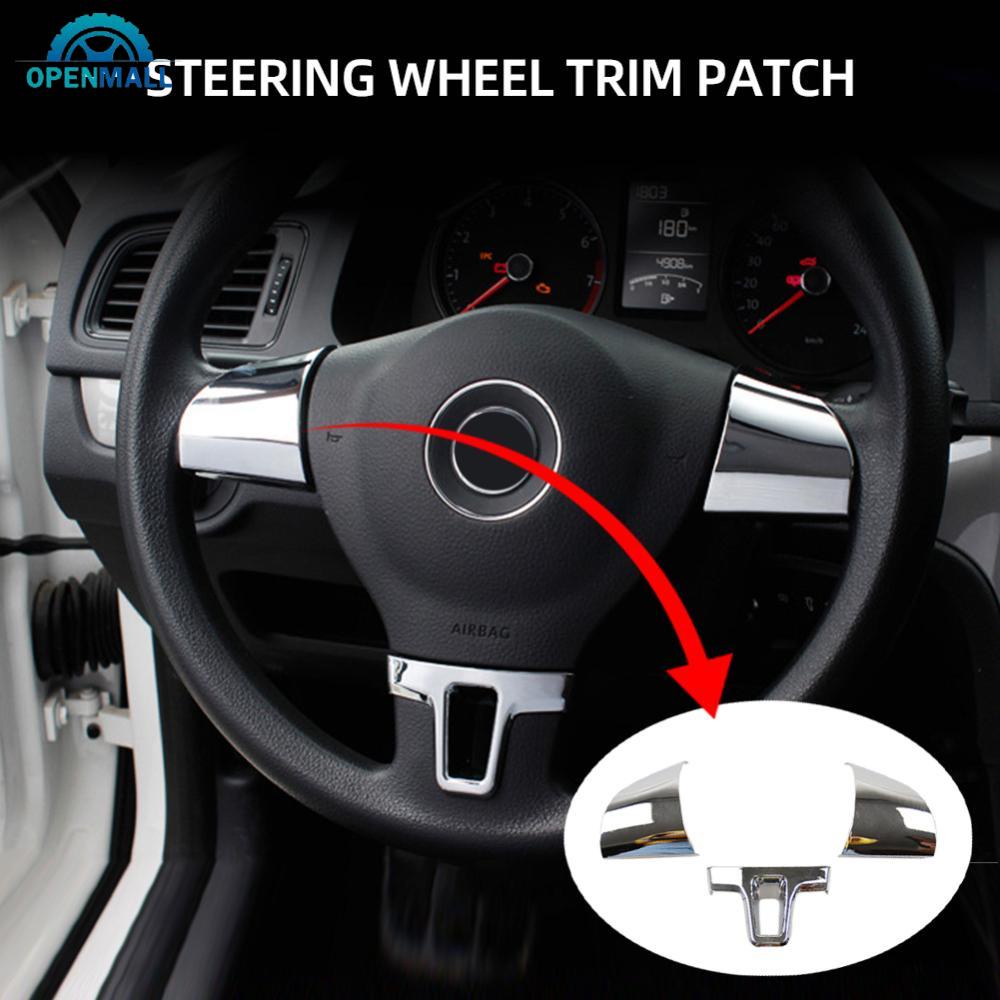 OPENMALL 1pc/2pcs/3pcs Autocolante Para Decoração Do Volante Carro Volkswagen VW GOLF POLO JETTA MK5 MK6 Bora Acessórios Cromado E6Z5