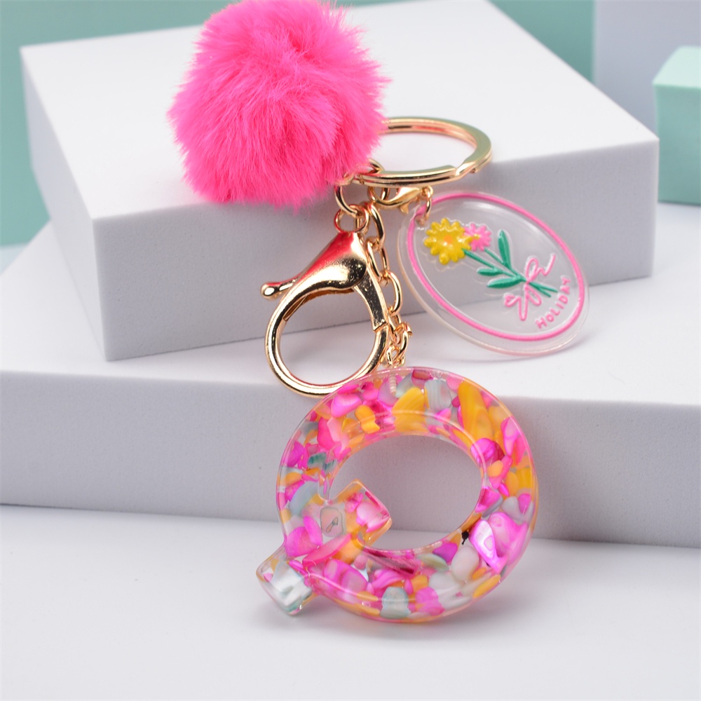 A-Z 26 Chaveiros De Letra Em Inglês Com Etiqueta De Acrílico Rosa Pompom Chaveiro De Mão Encantado Pingente Acessórios — imagem 2 de 2