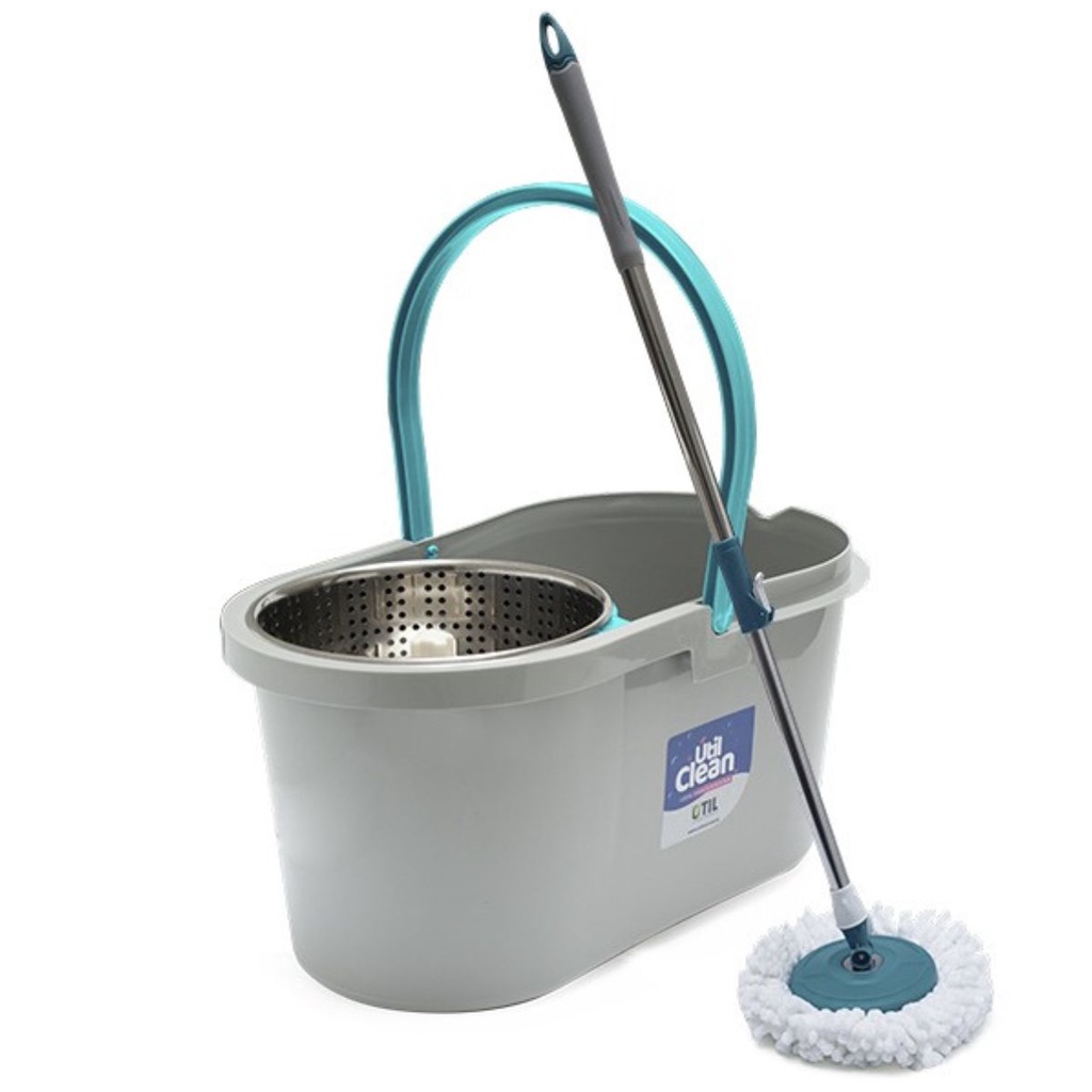 Balde Mop Cesto Em Inox Para Casa Apartamento Escritrio 360° Giratório Esfregão Centrifuga Limpeza