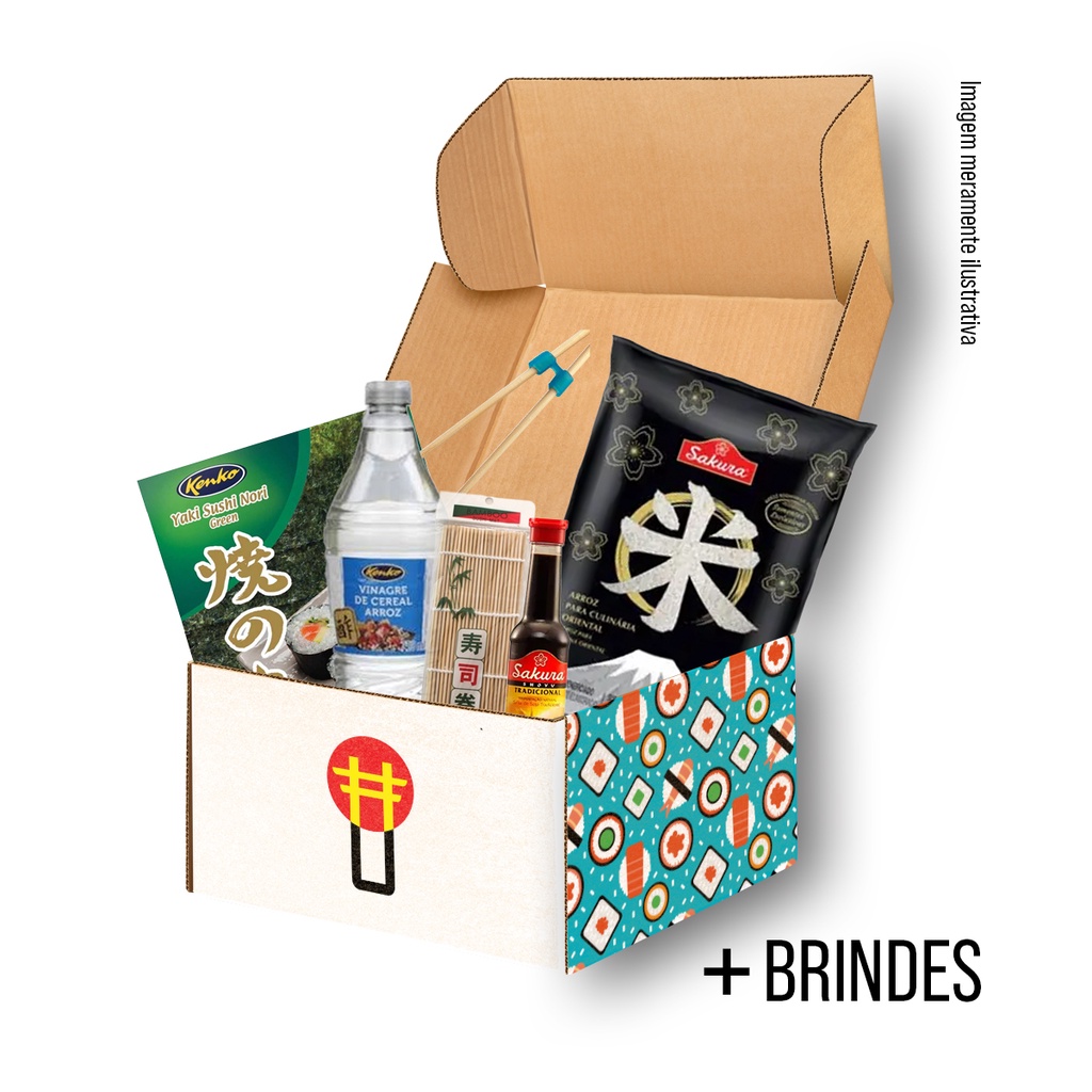 Kit Sushi Oriental Com 5 Itens - Arroz Curto, Alga 10fls, Shoyu, Esteira e Vinagre de Arroz