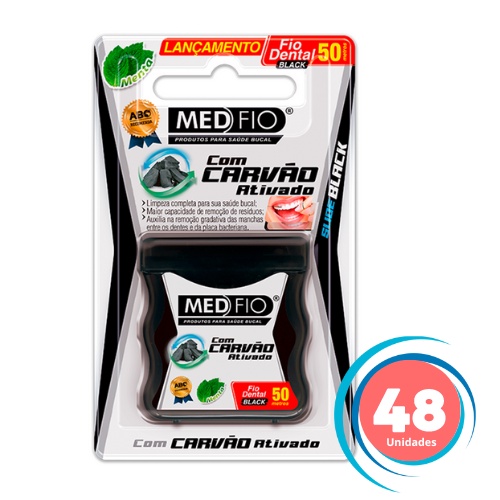 Fio Dental Carvão Ativado Slide Black 50m c/ 48 unidades - Medfio