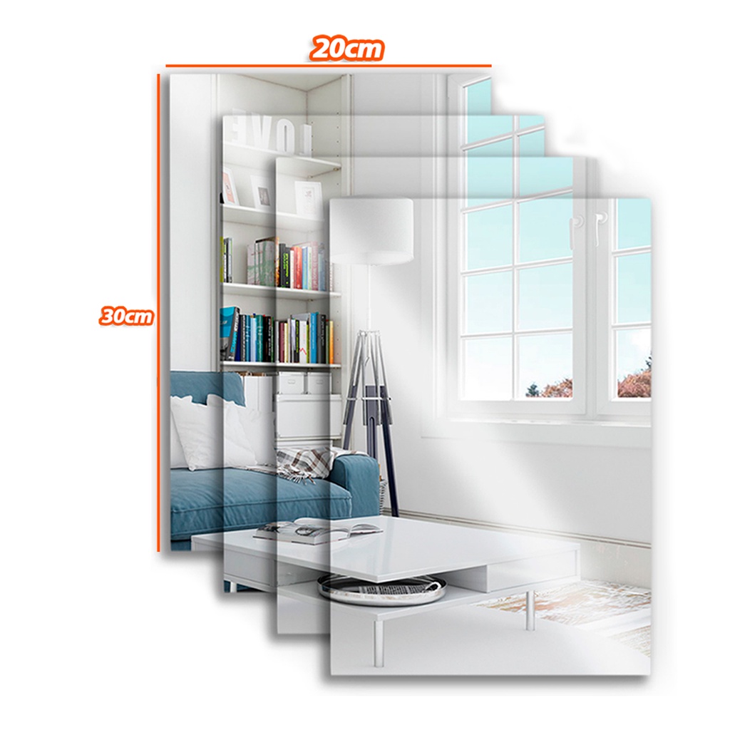 Kit 4x Espelho Placa 30x20cm Adesivo Boa Nitidez Retangular Decorativo Sala Banheiro Oferta   Kolling Sell