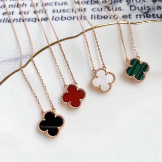 Venda A Quente Novo Estilo Colar Estético De Quatro Folhas De Trevo Multicolor Pingente De Ágata Aço Titânio 18K Jóias Não Desbotadas De Ouro Rosa