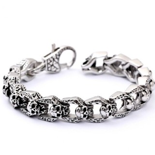 Fashion Punk Skull Head Titanium Steel Pulseira De Aço Motocicleta Vintage Rock Jóias