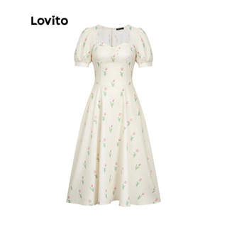 Lovito Vintage Ditsy Linha Estrutura Floral Vestido Feminino L44Ee014 (Damasco)