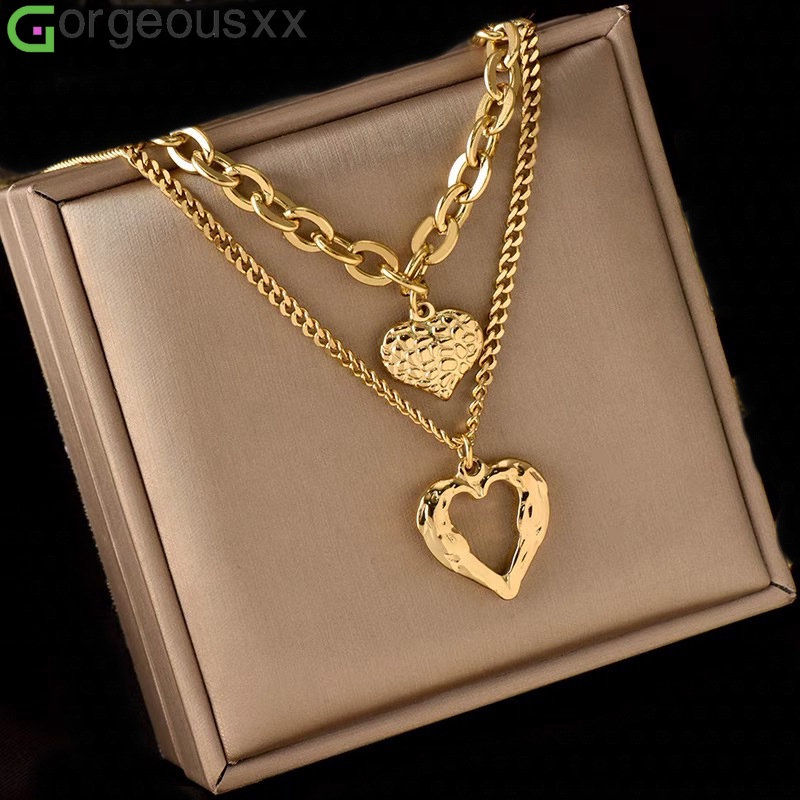 Novo Colar Feminino De Duas Corações De Amor Da Moda Pingentes Camadas Para Mulheres Colares De Coração Oco De Fusão Exclusivos Jóias Corrente Cordão em Oferta na Shopee