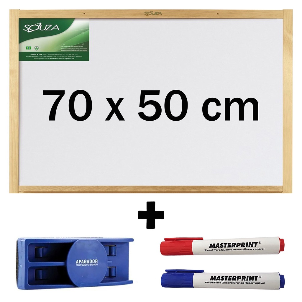Lousa Quadro Branco 70 X 50 Cm Mold. Madeira Souza + Apagador + 2 marcadores p/ quadro branco em Oferta na Shopee