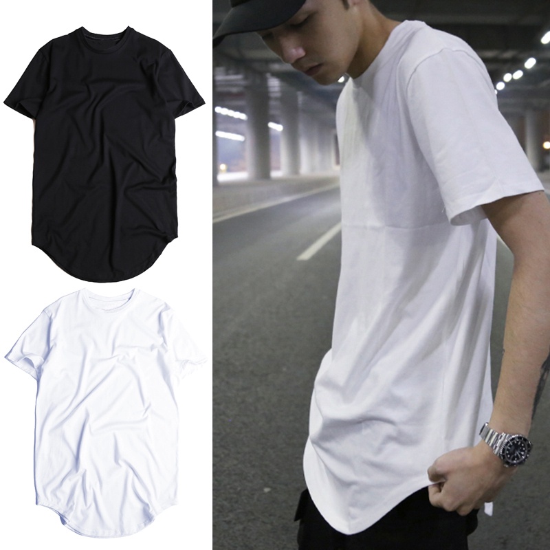Verão Manga Curta Masculina T Camisa Moda Cor Sólida Básico O-Pescoço Casual Swag Hem Topo Hip Hop Streetwears Roupas Hi