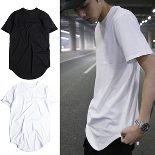 Verão Manga Curta Masculina T Camisa Moda Cor Sólida Básico O-Pescoço Casual Swag Hem Topo Hip Hop Streetwears Roupas Hi