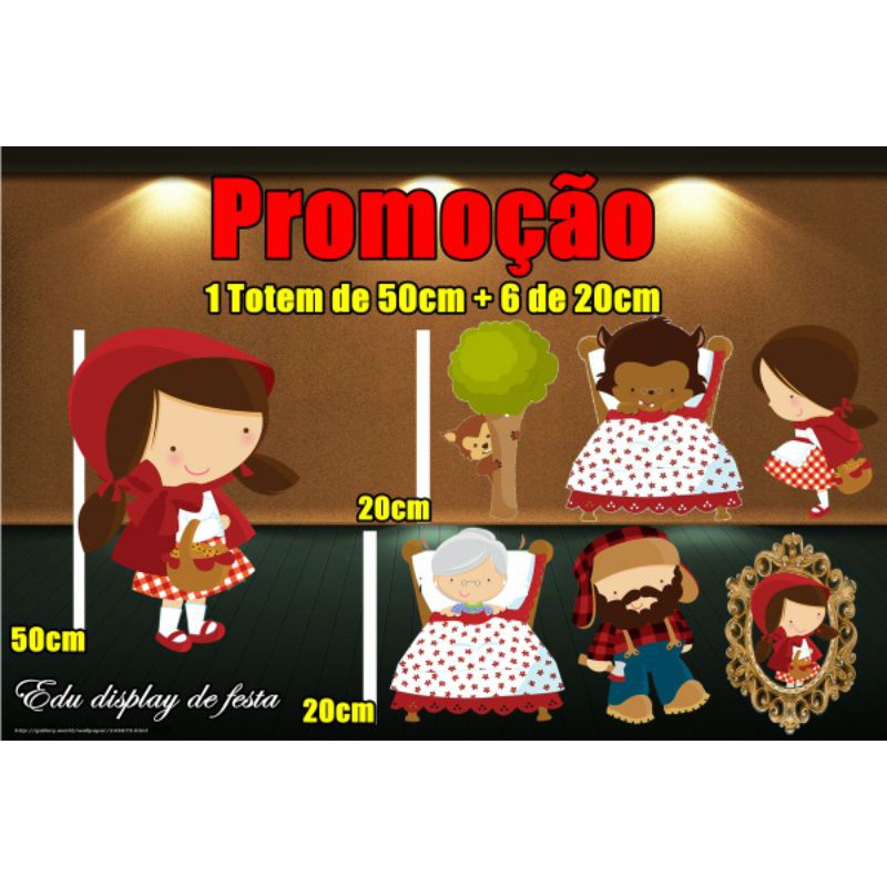 chapeuzinho vermelho kit decoração de festa infantil 1 display de chão e 6 de mesa 20cm envio em 24h envio em 24h