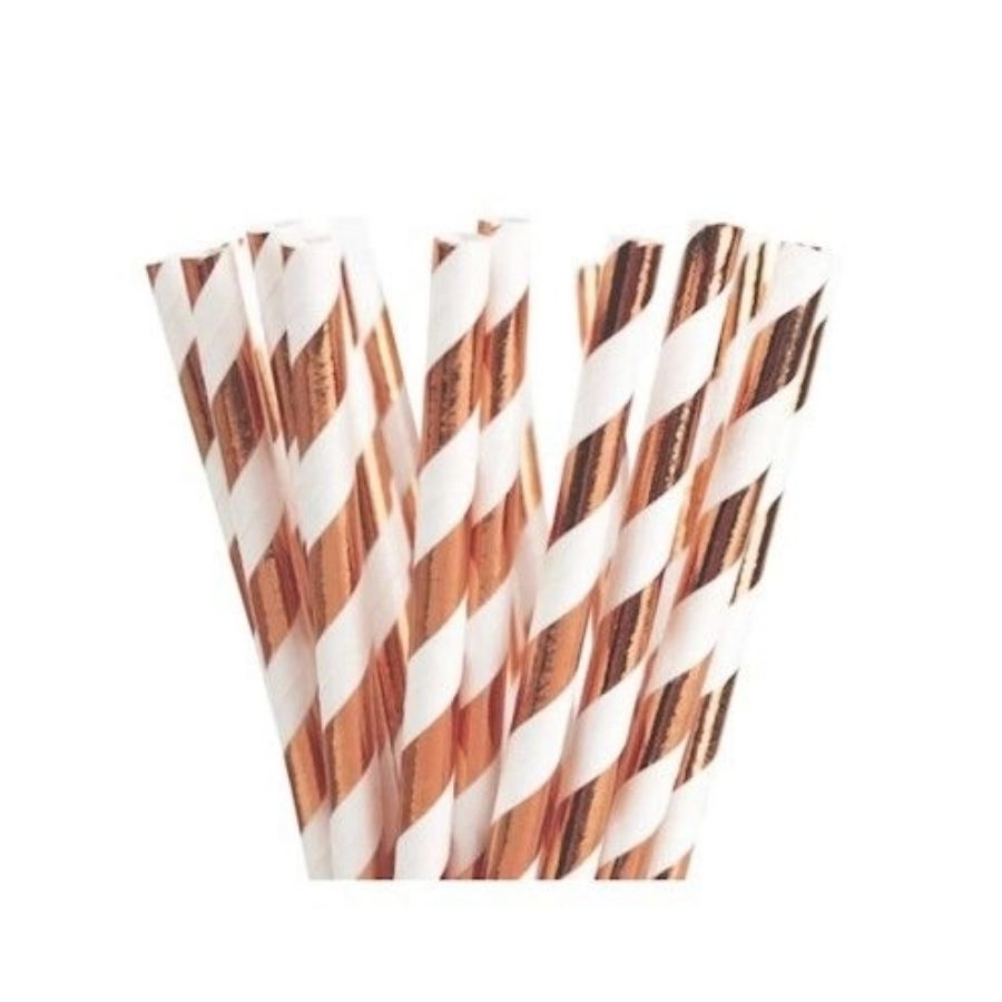 Canudo Biodegradável Listrado Branco e Rose - 15 unidades -  Silver Festas