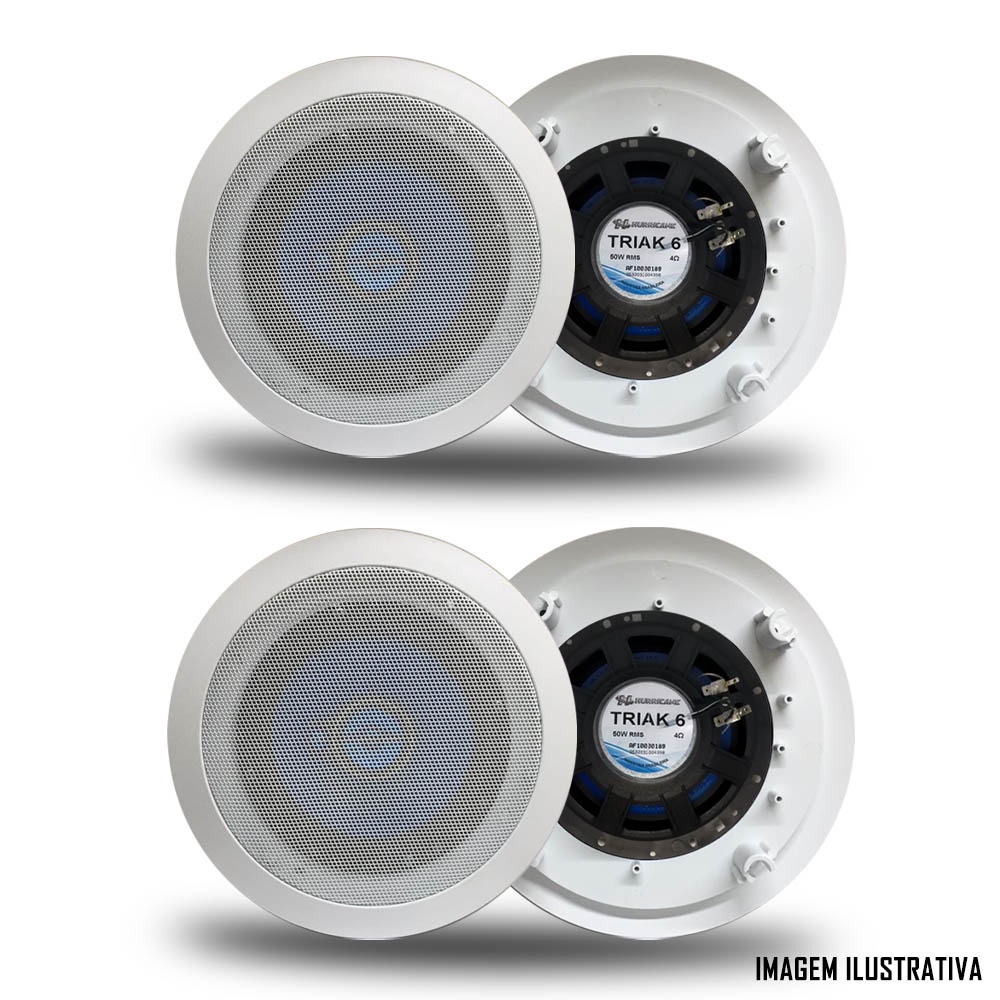 Par Arandela Redonda Teto Com Alto Falante Hurricane TRIAK 6 6" Polegadas Som Ambiente Gesso — oferta na Shopee