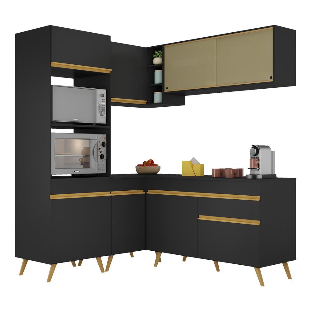 Cozinha Completa de Canto Veneza GB Multimóveis MP2063 com Armário e Balcão Preta - Home & Living