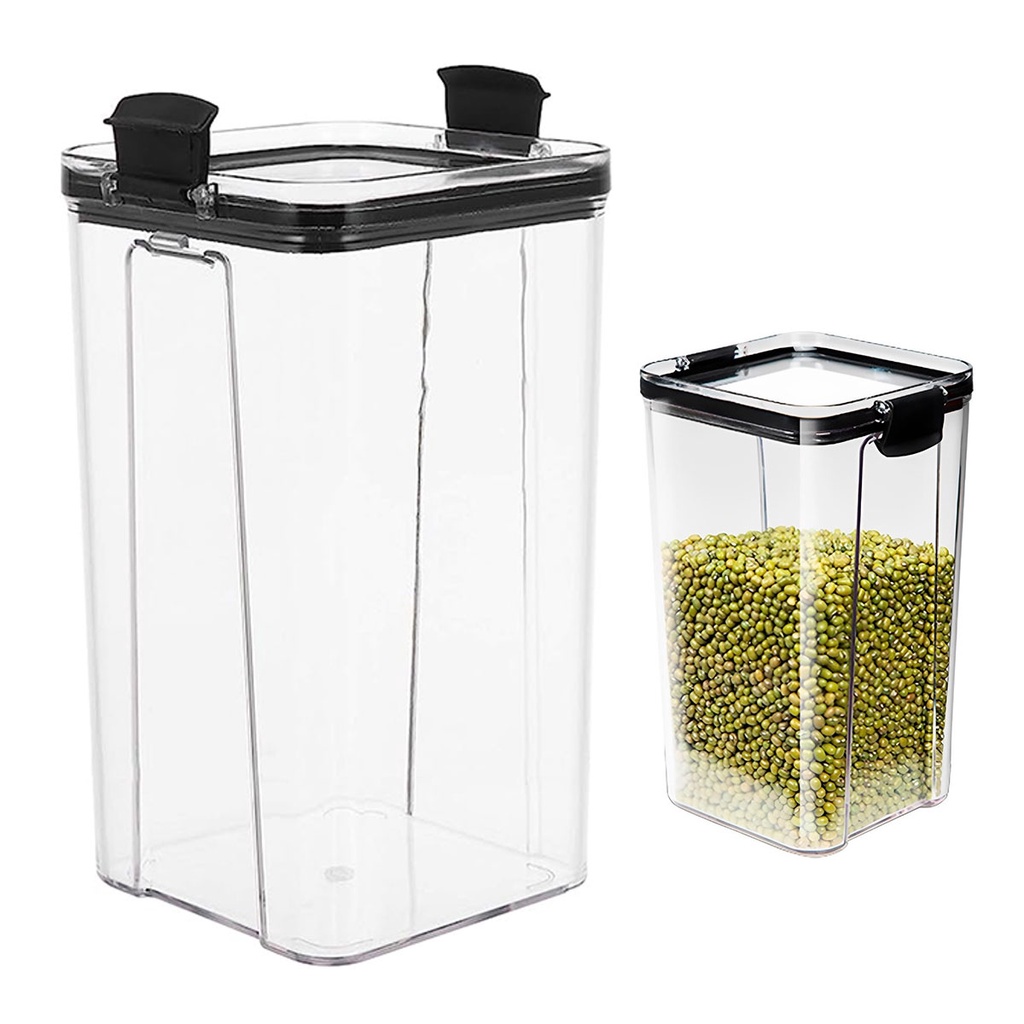 Pote Hermetico Tampa com Trava 1300ml Acrilico Transparente Veda Conserva Armazenamento Alimento Tempero Armario Cozinha Organizador Empilhavel Resistente Multiuso