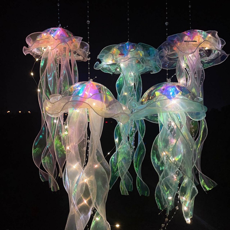 Detalhes do Ins Medusa Lanternas Criativas Mar Água-Viva Lâmpada Atmosfera Luz DIY Pingentes Decoração De Casa